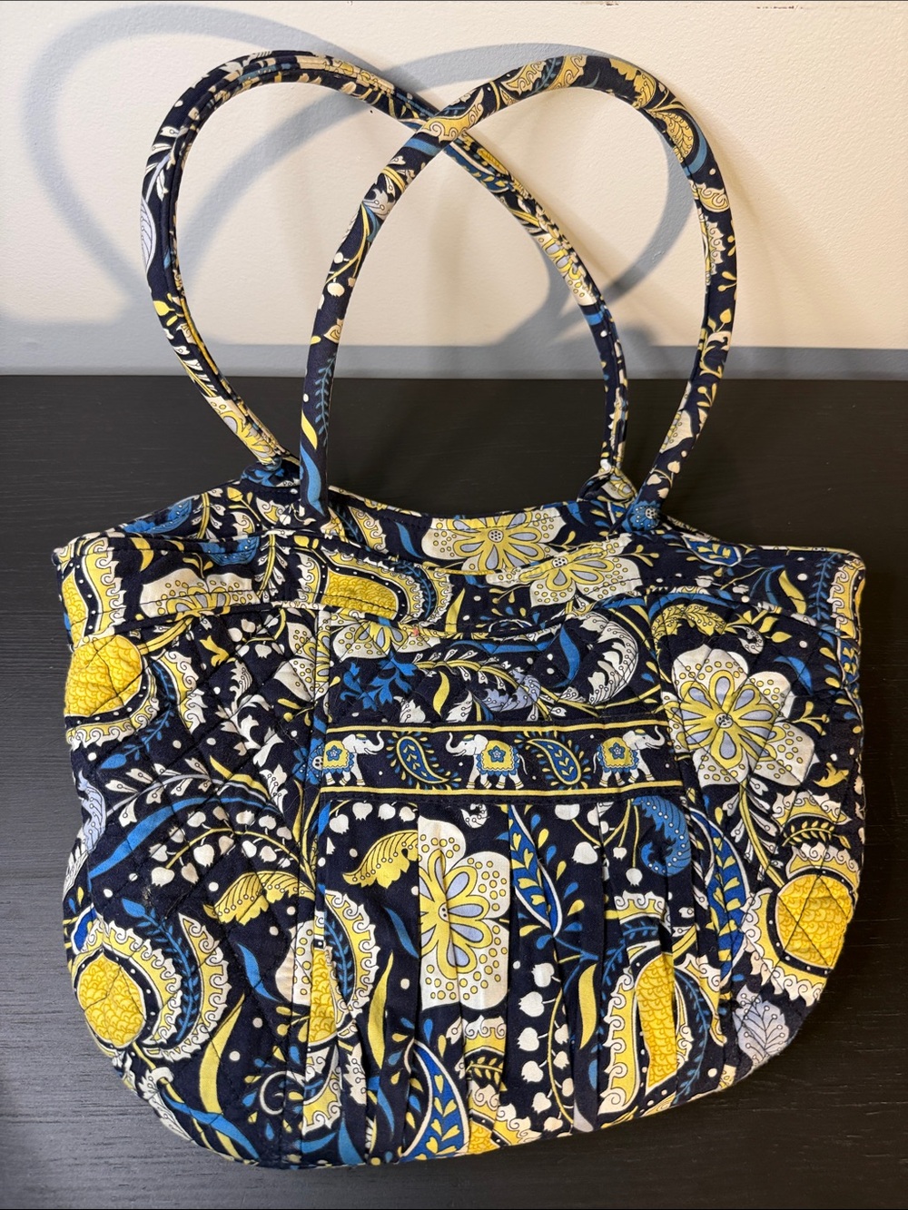 Vera Bradley Retired Ellie Blue Shoulder Bag in Blue and Yellow Quilted Floral